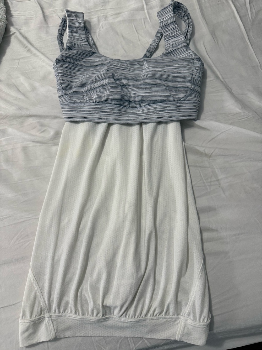 lululemon athletica White Skirted Tank with Blue Striped Shelf Bra